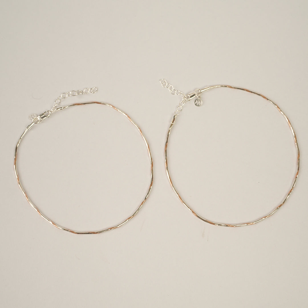 Minimal Duo-Tone Sleek Pure 925 Silver Anklet