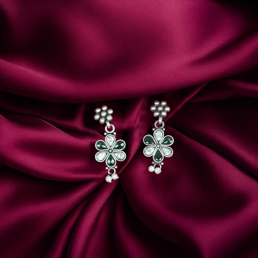 Silver Green Jhumki Earrings — Pure 925 Sterling Silver