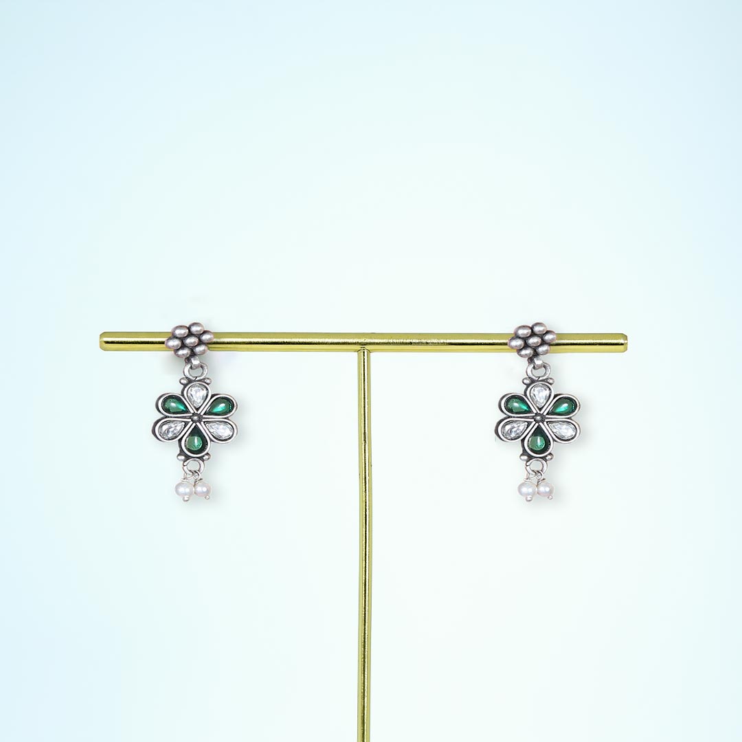 Silver Green Jhumki Earrings — Pure 925 Sterling Silver