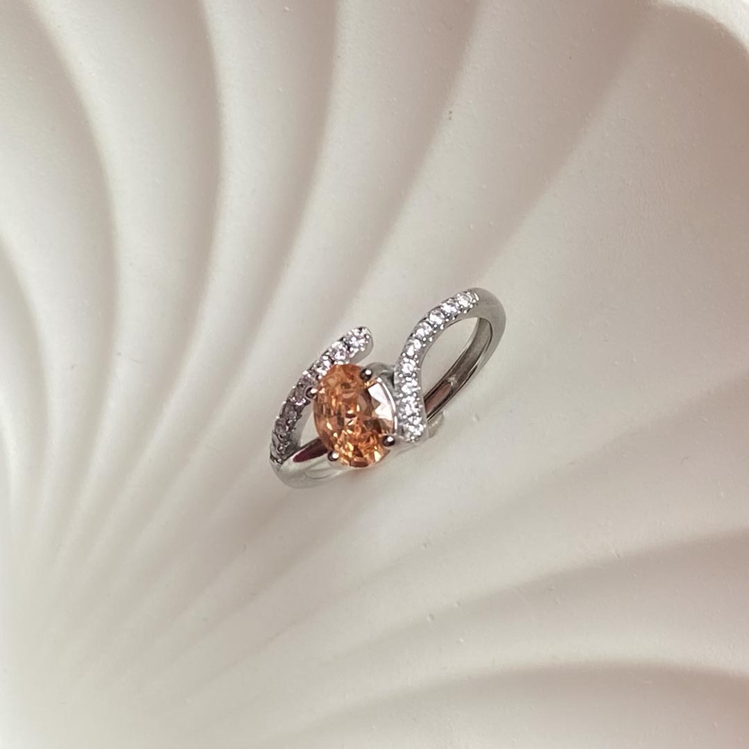 Peach Glow – 925 Silver Adjustable Ring