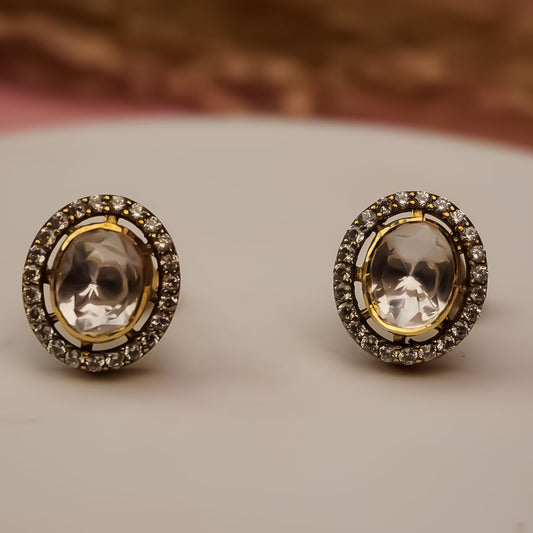 Polki Moissanite Silver Earrings