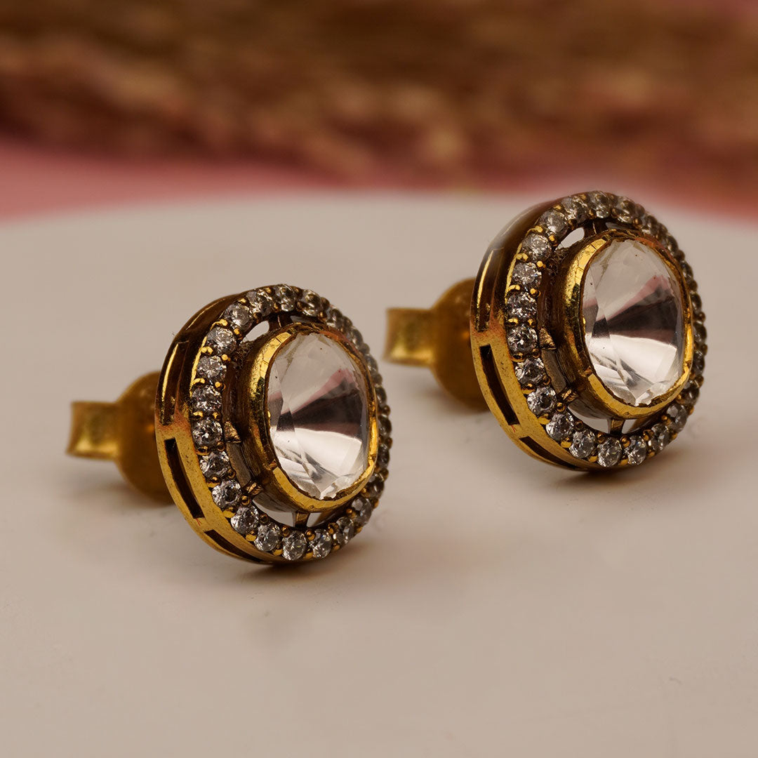 Polki Moissanite Silver Earrings