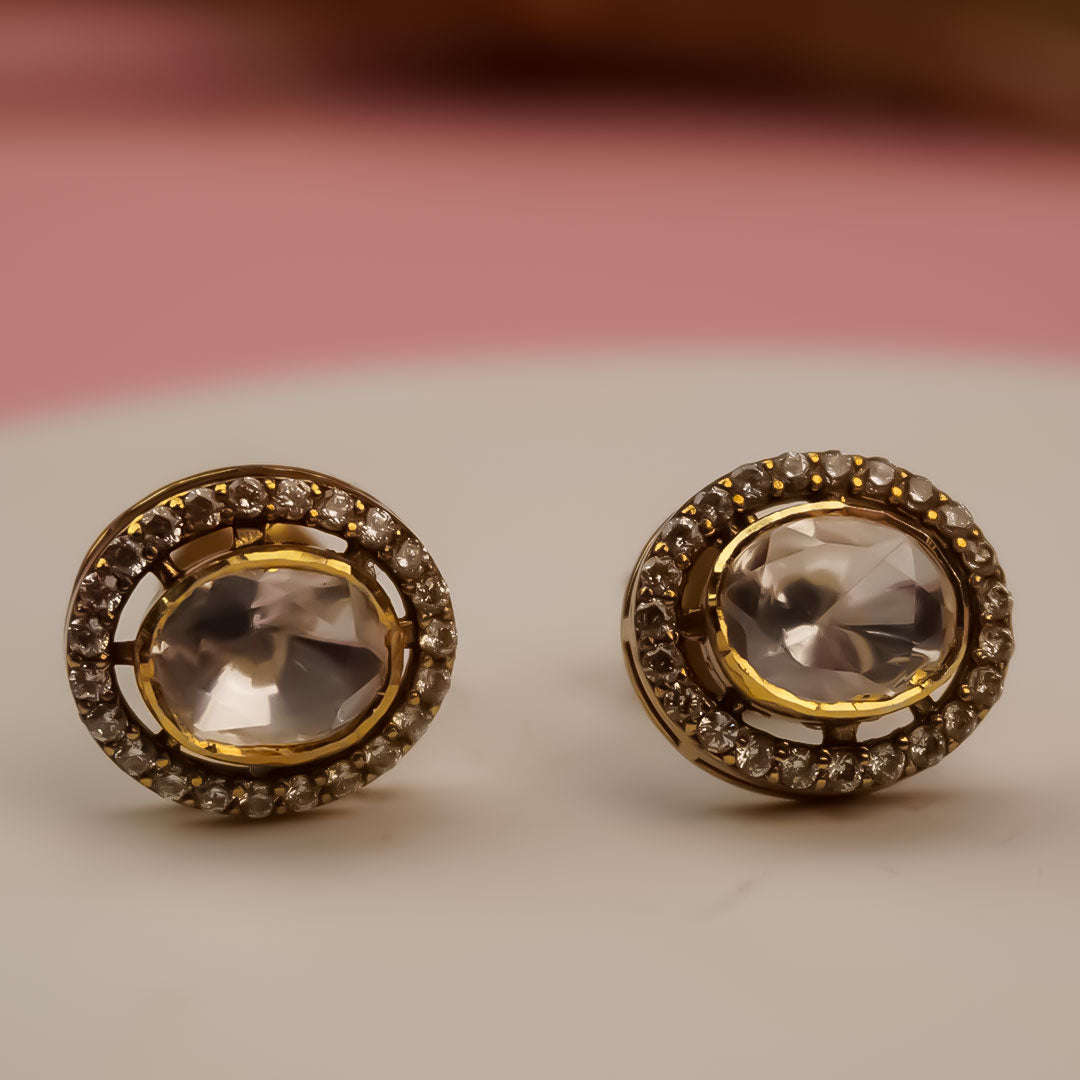 Polki Moissanite Silver Earrings