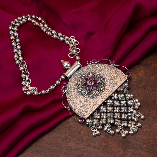 Regal Silver Dome Necklace Set