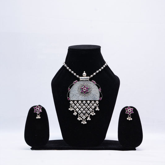 Regal Silver Dome Necklace Set