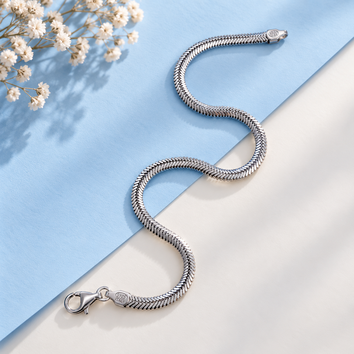 925 Sterling Silver Snake Men Bracelet Taravya