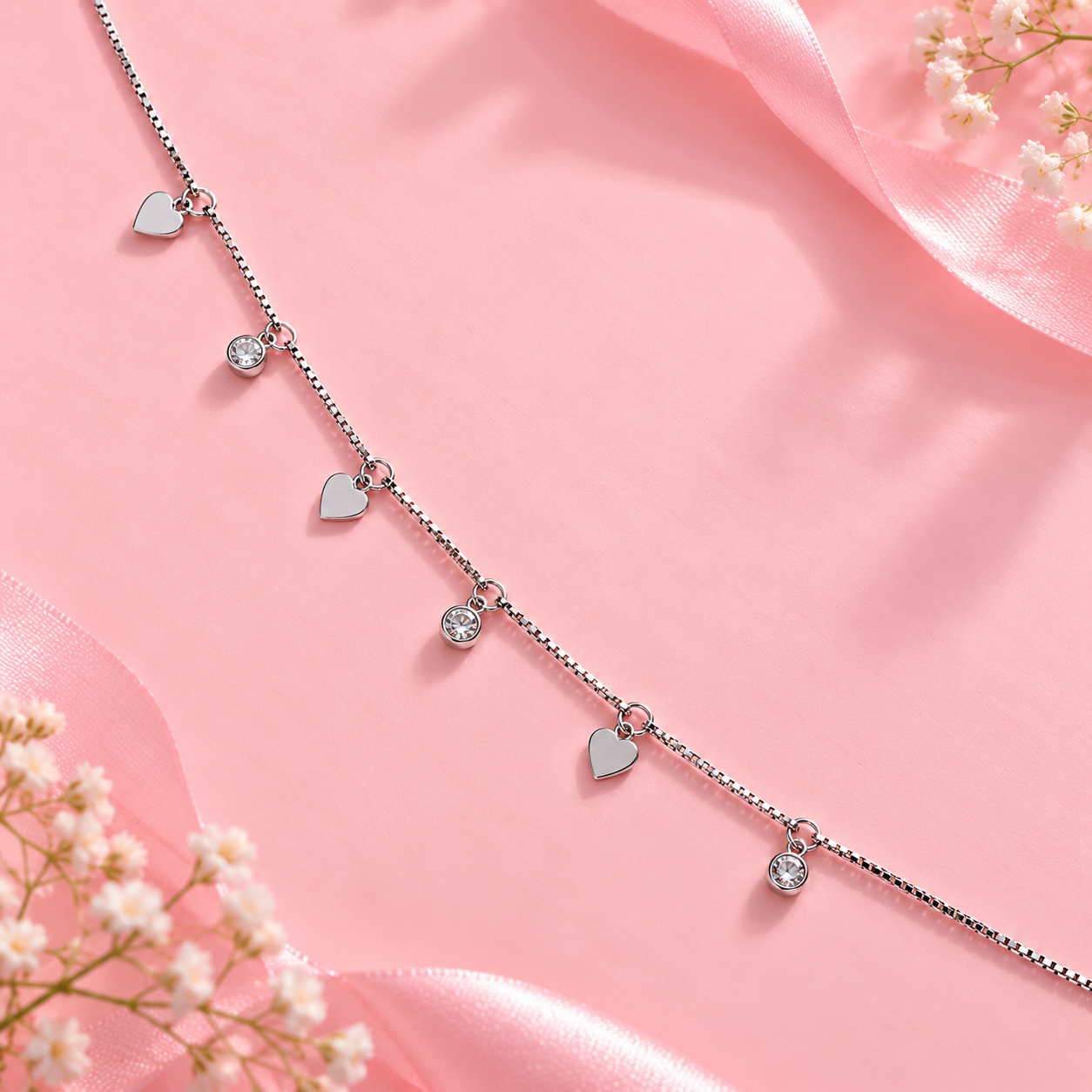 925 Sterling Silver Heart Charm Bracelet