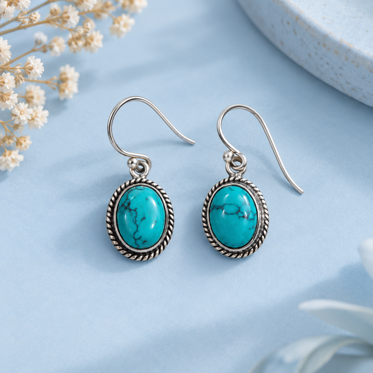 Silver Turquoise Oxidized Earrings Taravya
