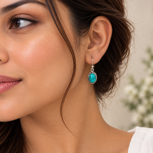 Silver Turquoise Oxidized Earrings Taravya