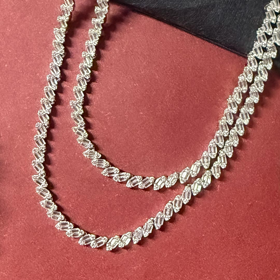Slant Crystal Necklace Set Pure 925 Silver
