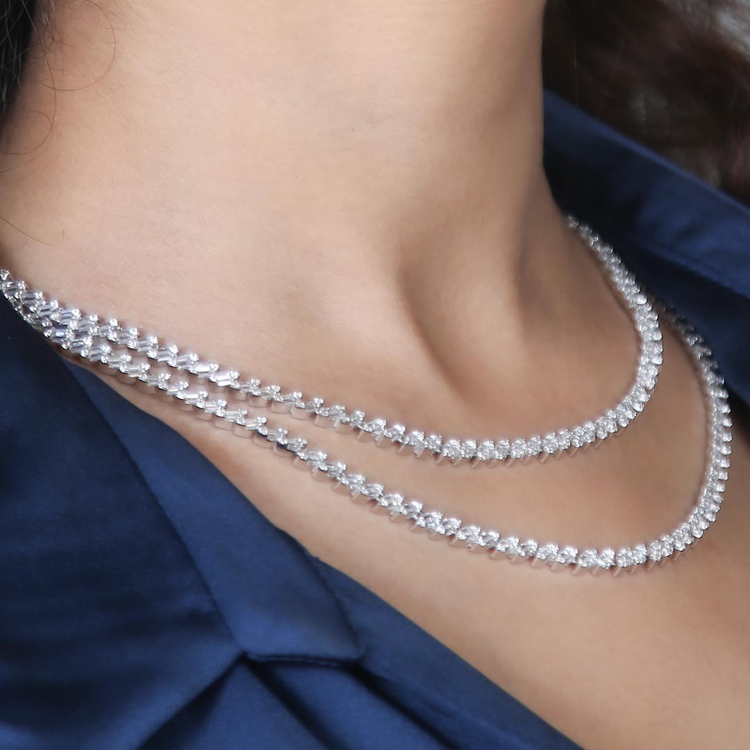 Slant Crystal Necklace Set Pure 925 Silver