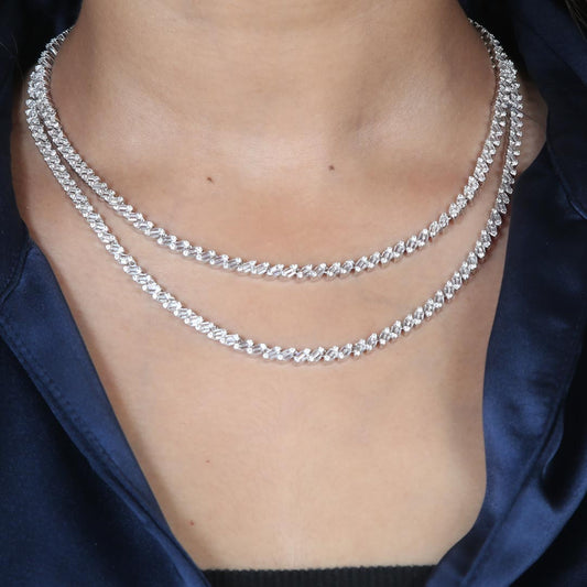 Slant Crystal Necklace Set Pure 925 Silver