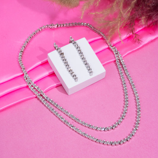 Slant Crystal Necklace Set Pure 925 Silver