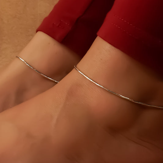 Minimal Duo-Tone Sleek Pure 925 Silver Anklet