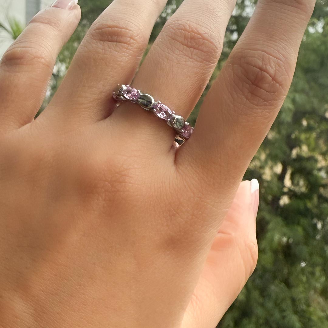 Rose Whisper – 925 Silver Soft Pink Eternity Band (Size 6)