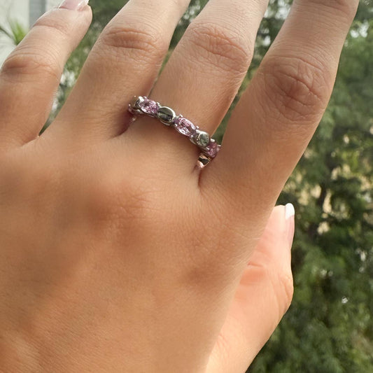 Rose Whisper – 925 Silver Soft Pink Eternity Band (Size 6)