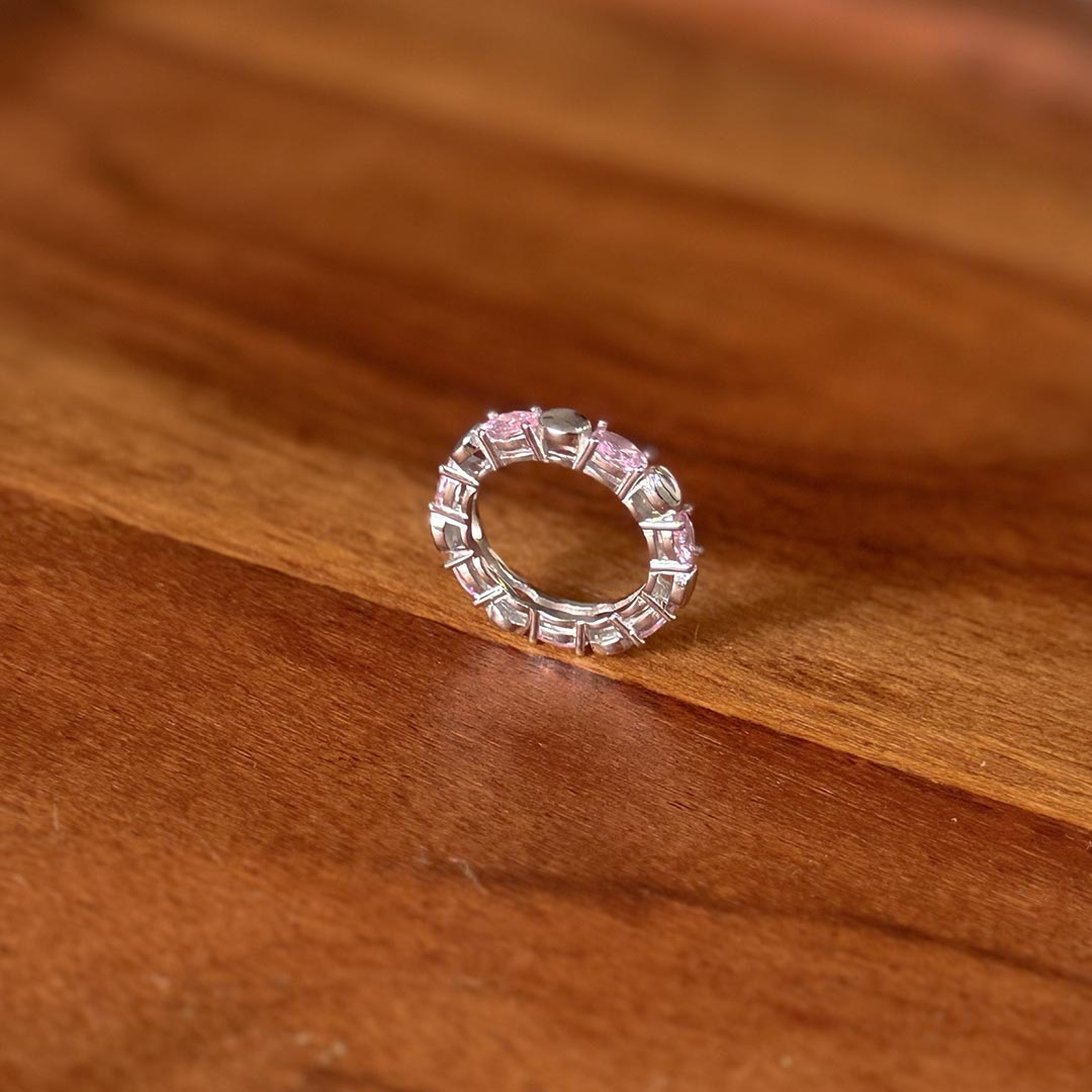 Rose Whisper – 925 Silver Soft Pink Eternity Band (Size 6)