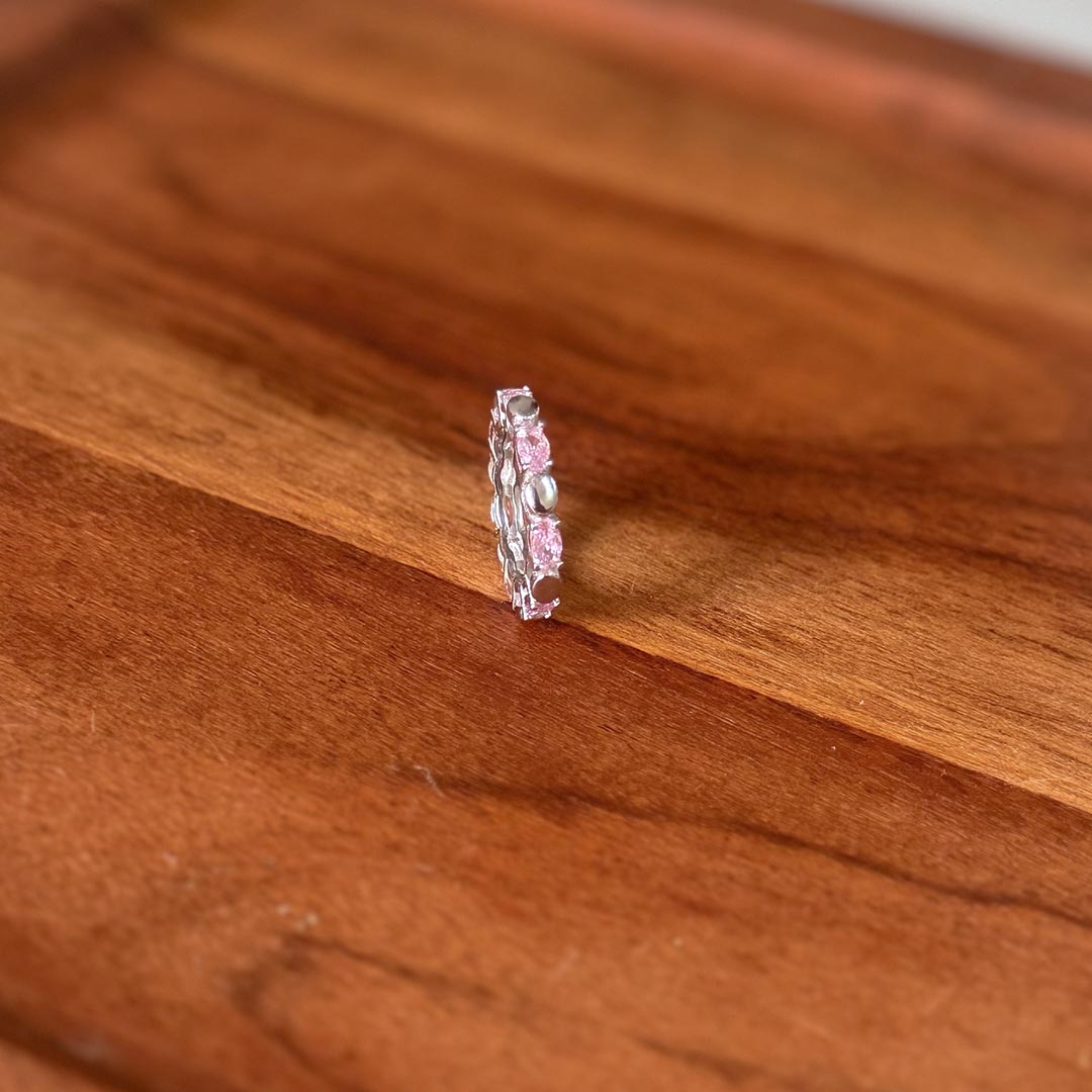Rose Whisper – 925 Silver Soft Pink Eternity Band (Size 6)