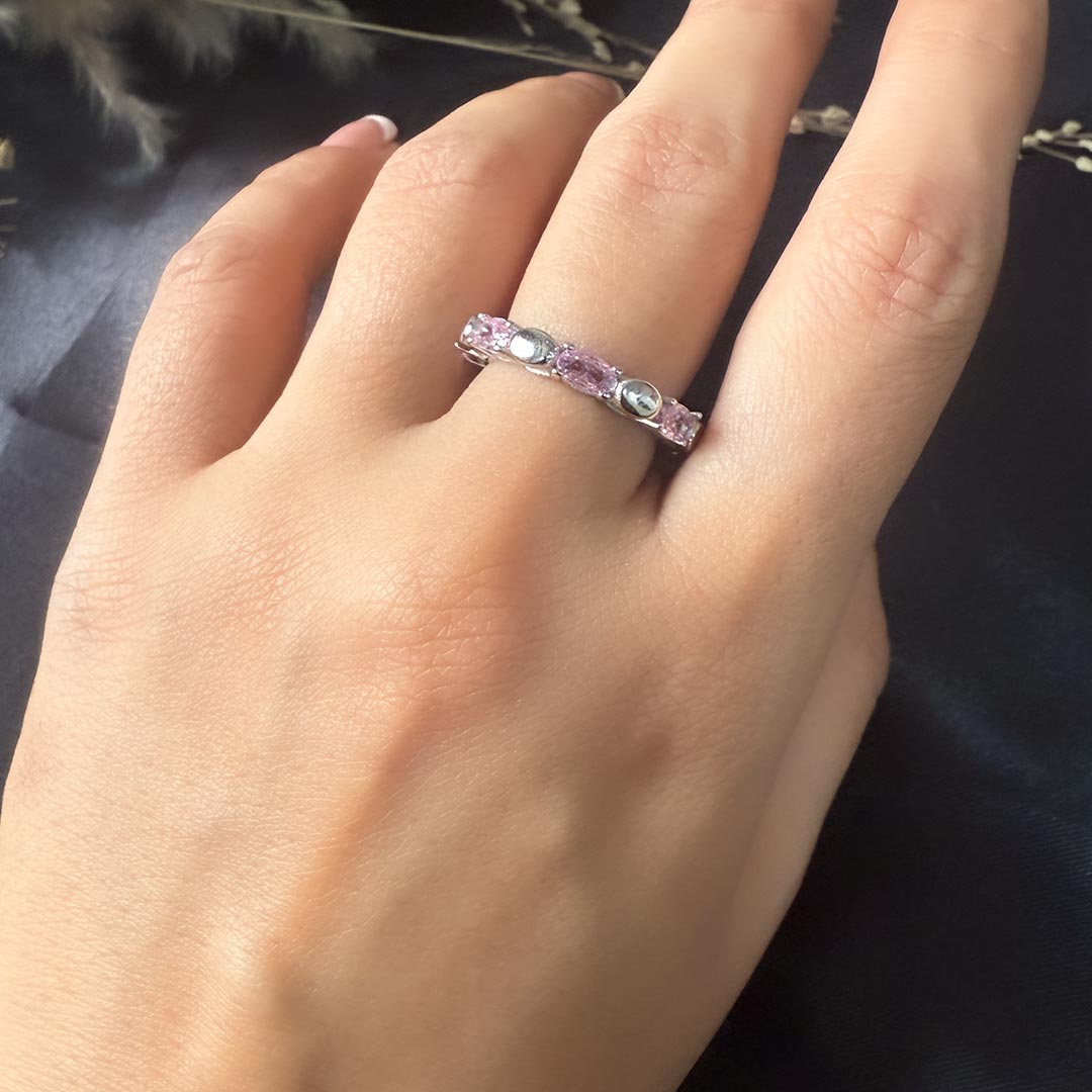 Rose Whisper – 925 Silver Soft Pink Eternity Band (Size 6)