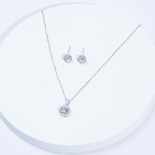 Silver Solitaire Necklace Set