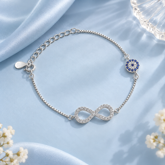 Infinity Rhodium Plated 925 Sterling Silver Bracelet Taravya