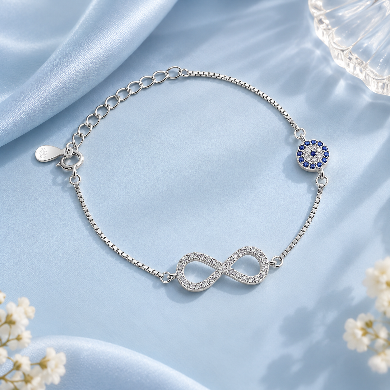 Infinity Rhodium Plated 925 Sterling Silver Bracelet