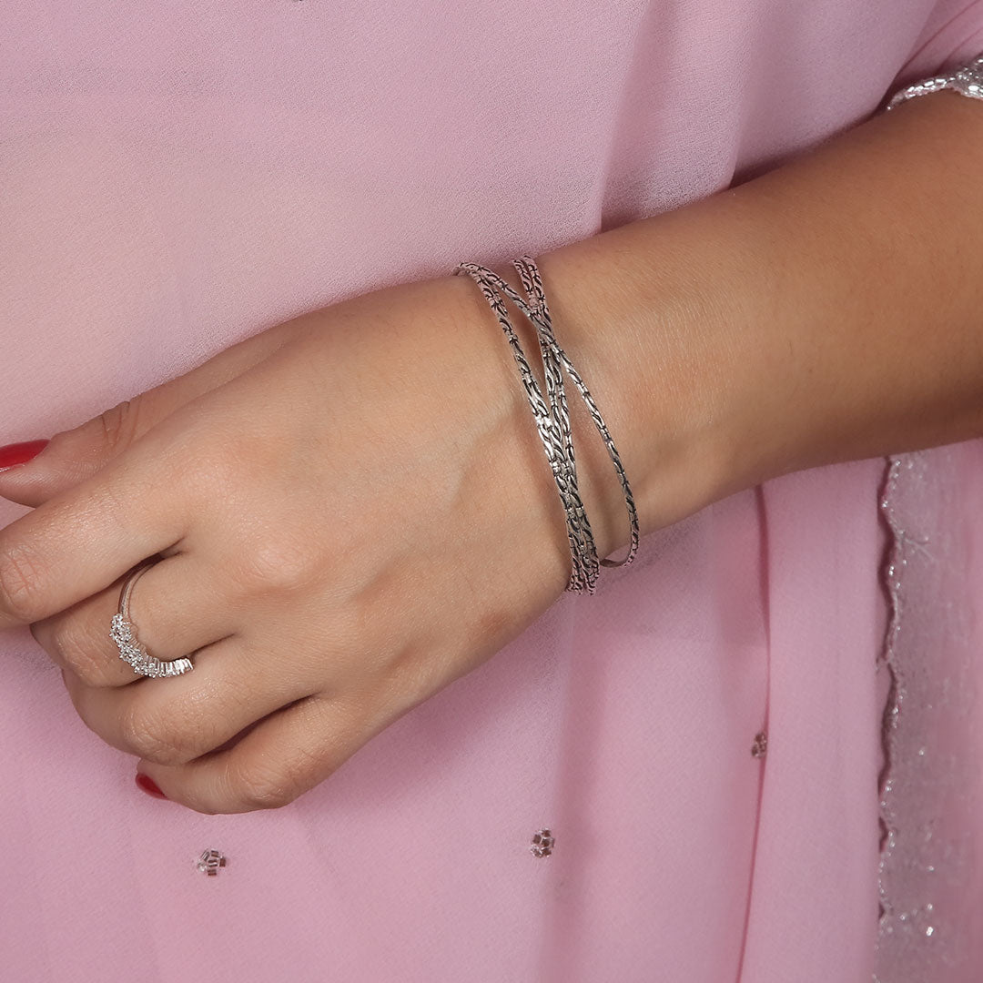 Intermingle Oxidised Bangles Pair Pure 925 Silver