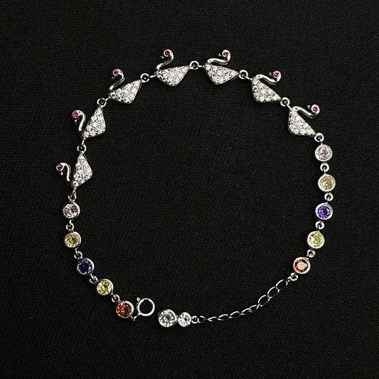 Swan Multicolour Bracelet Pure 925 Silver