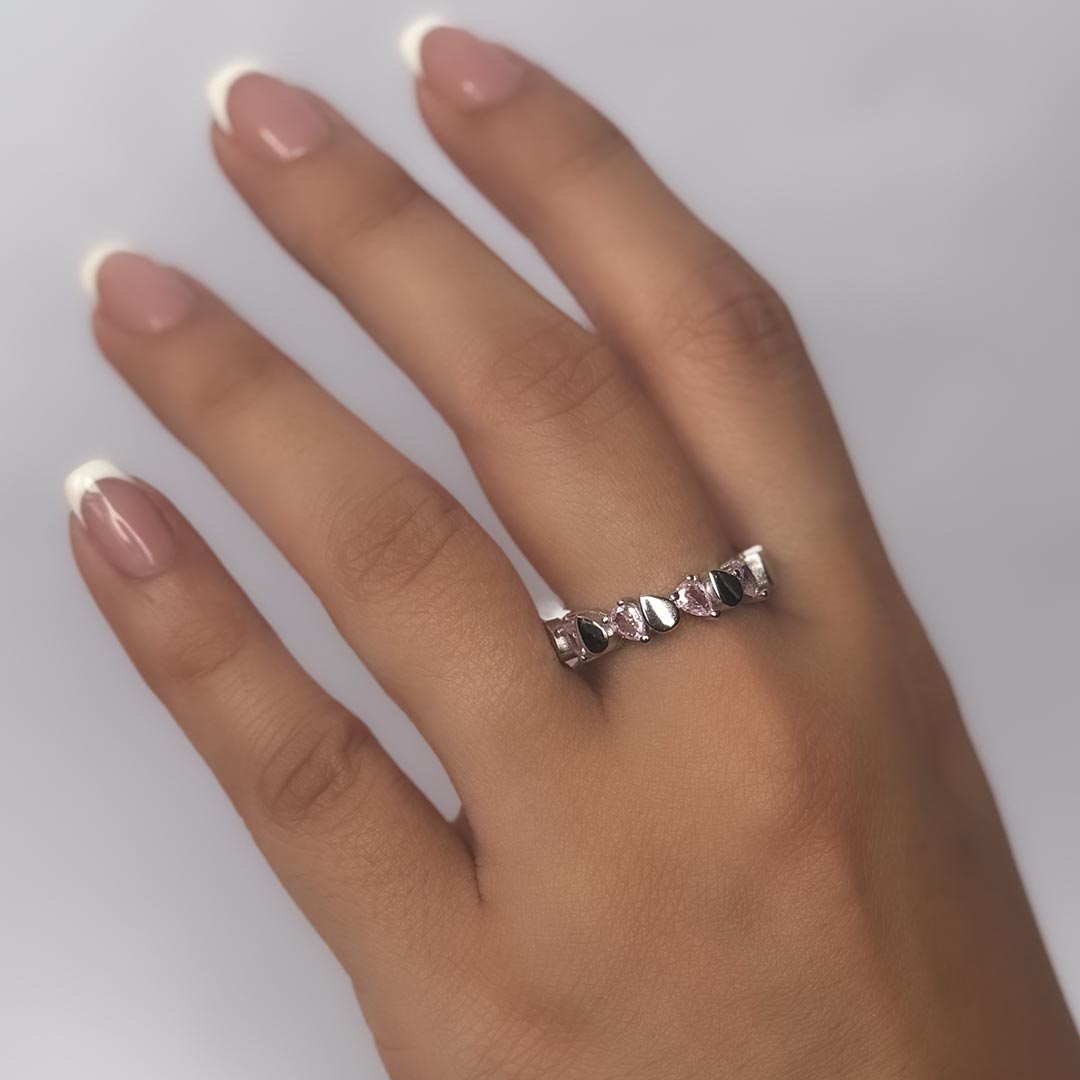 Tea Rose Radiance – 925 Silver Eternity Band (Size 6)