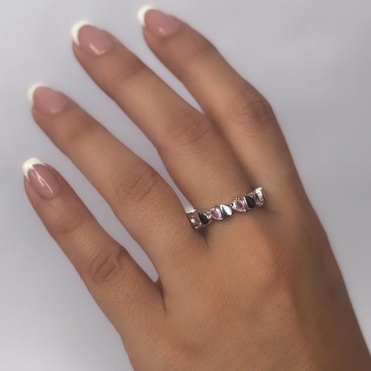 Tea Rose Radiance – 925 Silver Eternity Band (Size 6)