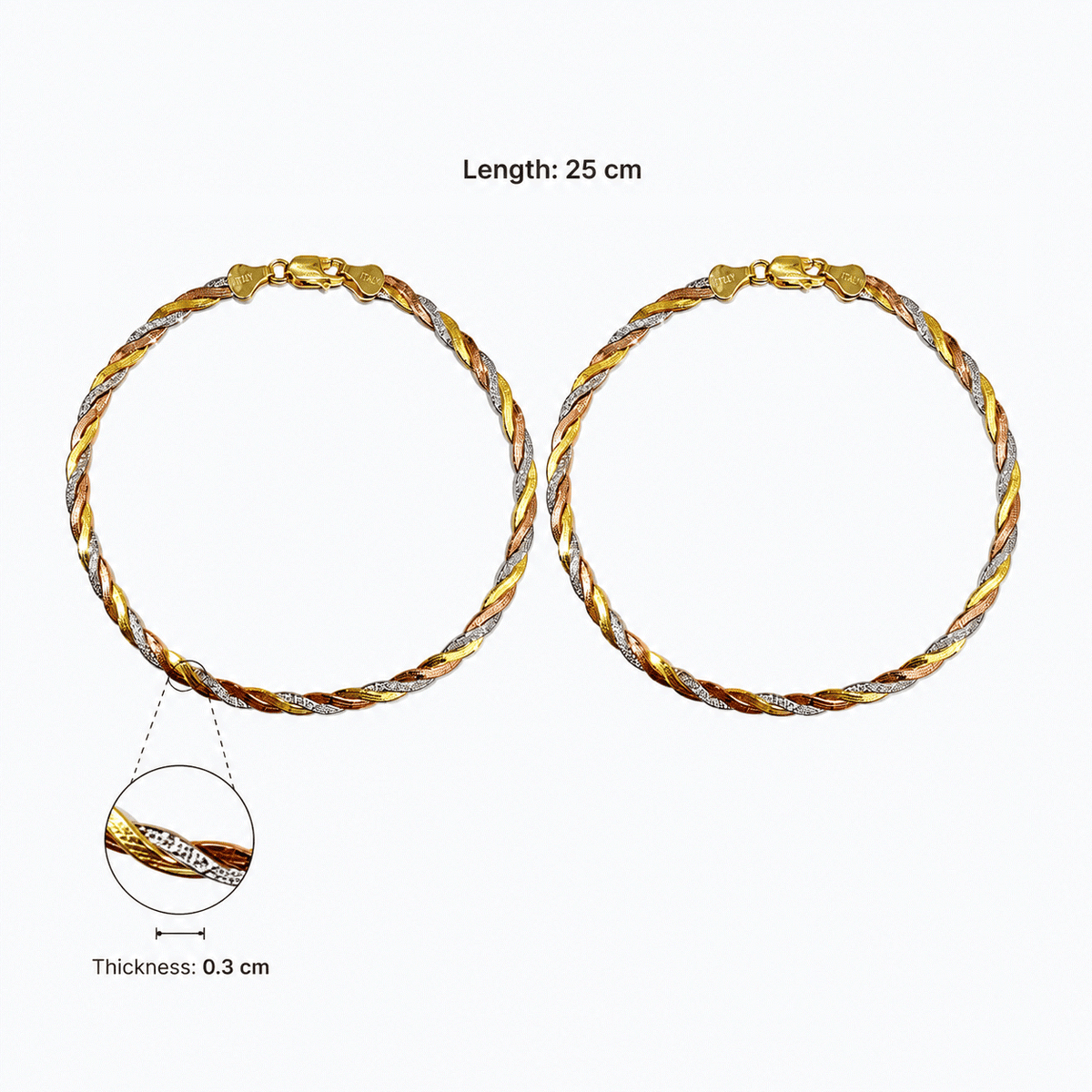 Italian Tricoloured Pure Silver Anklet (Single) Taravya