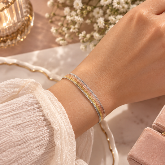 Tricolor Layered Weave Bracelet Taravya