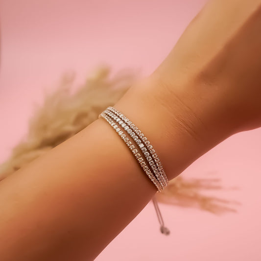 Tricolor Adjustable Tennis Bracelet | 925 Silver Trilayer Design