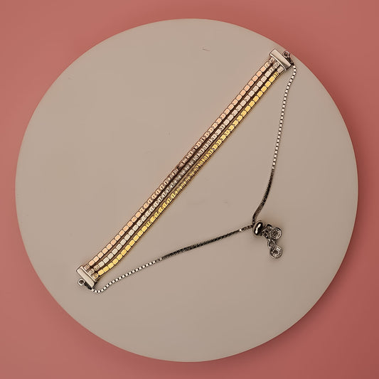 Tricolor Adjustable Tennis Bracelet | 925 Silver Trilayer Design