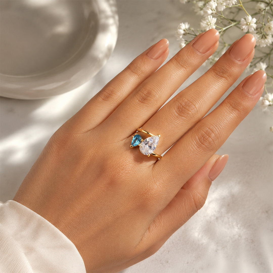 Twin Pear Crystal Ring