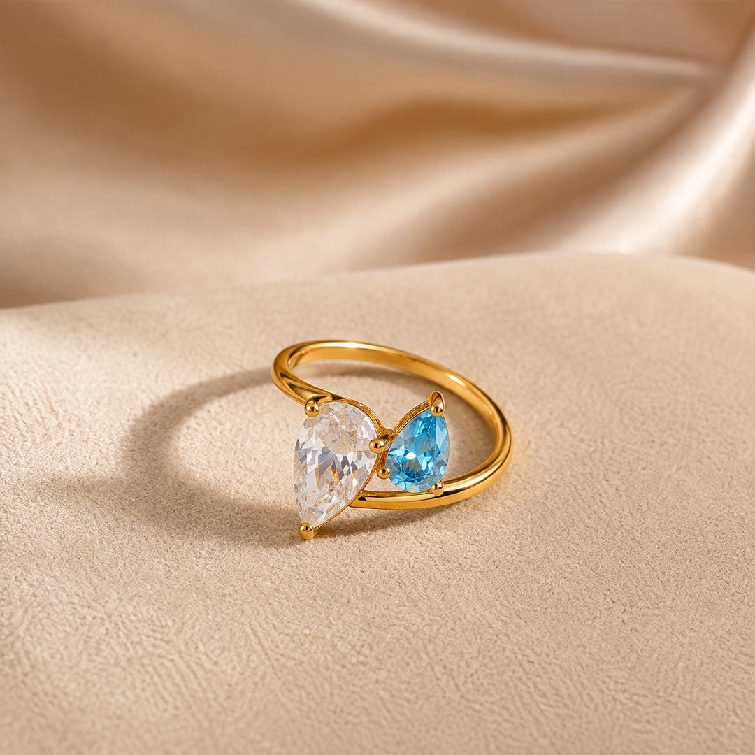 Twin Pear Crystal Ring