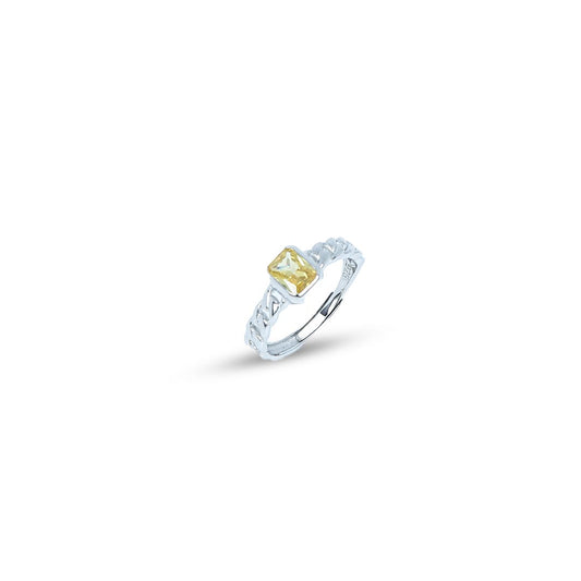 Yellow Stone Braided Adjustable Pure 925 Silver Ring