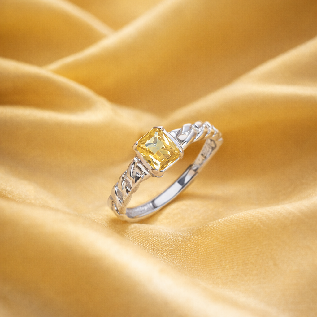 Yellow Stone Braided Adjustable Pure 925 Silver Ring