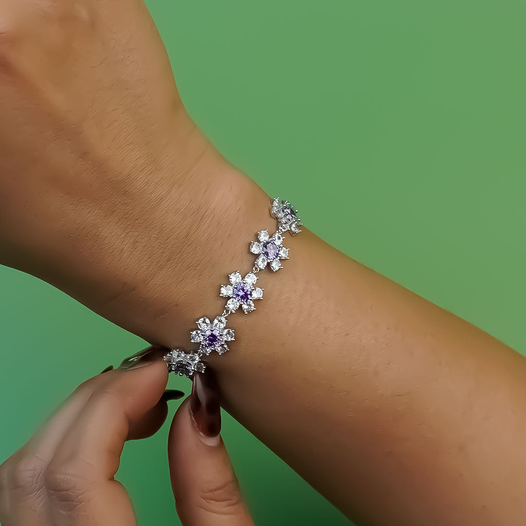 Violet Bloom Zirconia Flower Bracelet