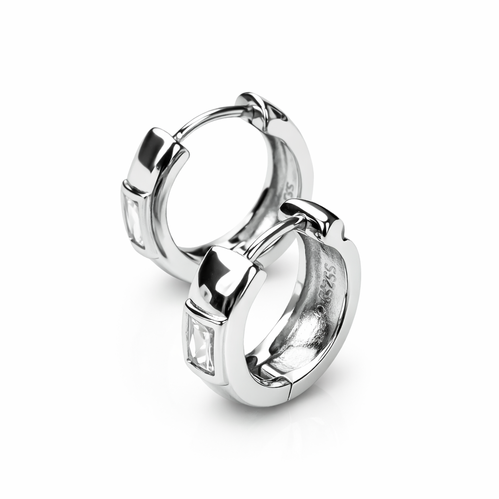 Hoop Front Stone Pure 925 Silver Earrings