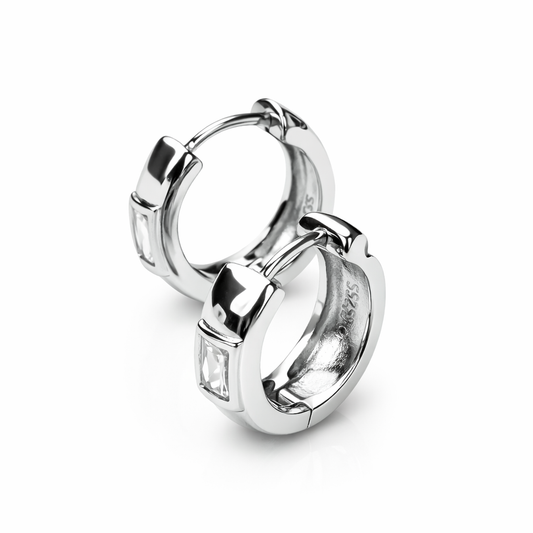 Hoop Front Stone Pure 925 Silver Earrings