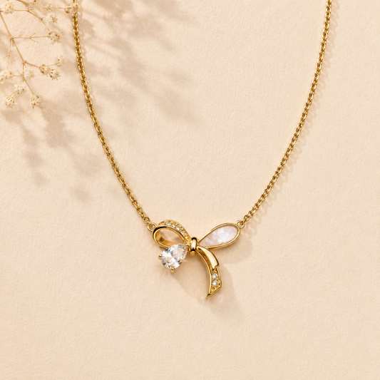 Bow Gold Necklace Pure 925 Silver