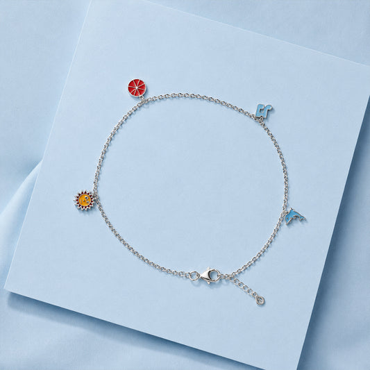 Silver Orange Melody Charm Anklet Silver