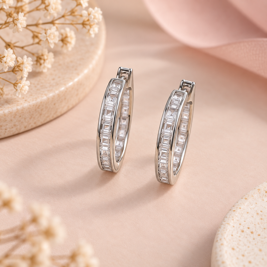 Crystal Silver Hoops Taravya