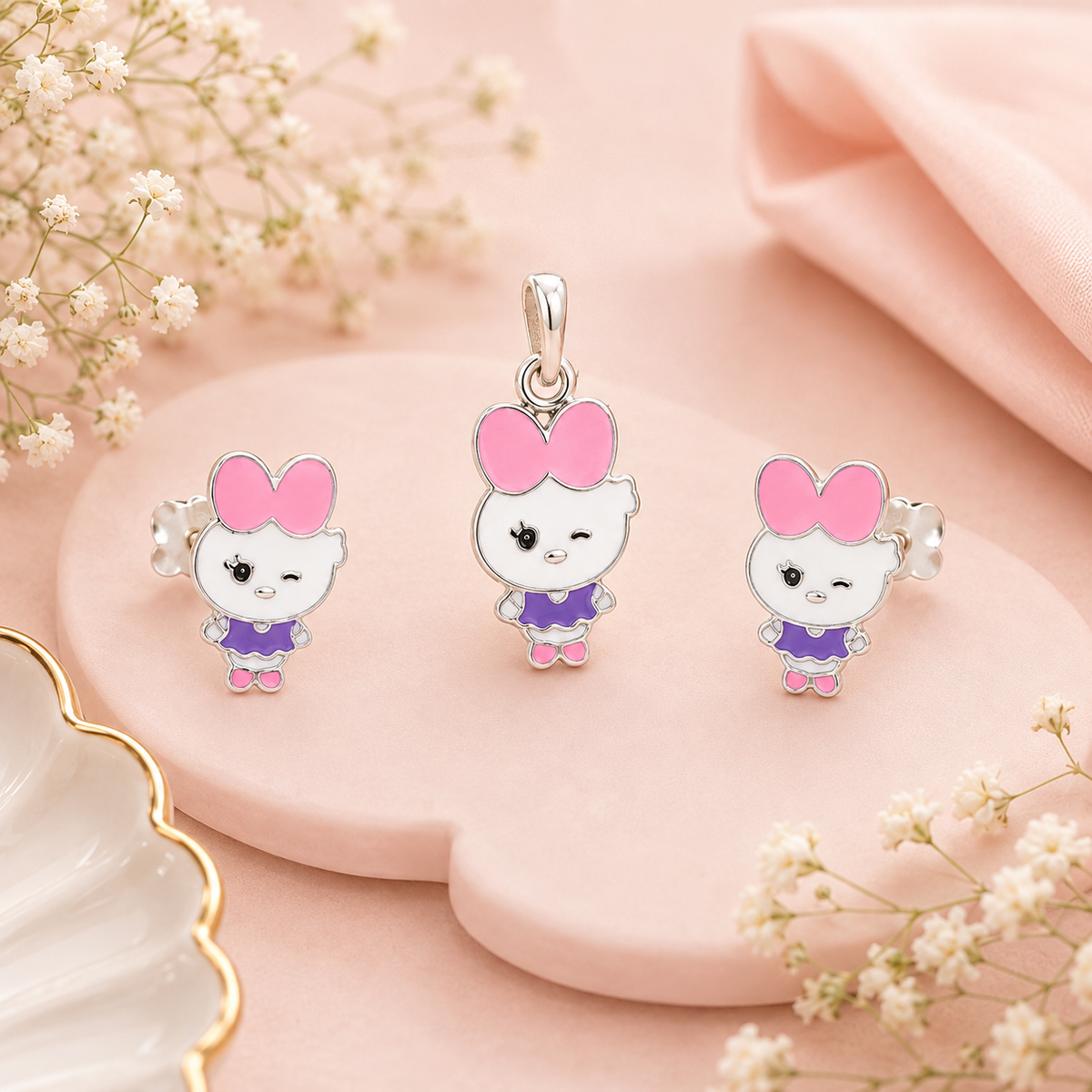 Hello Kitty Silver Earrings & Pendant Set Taravya