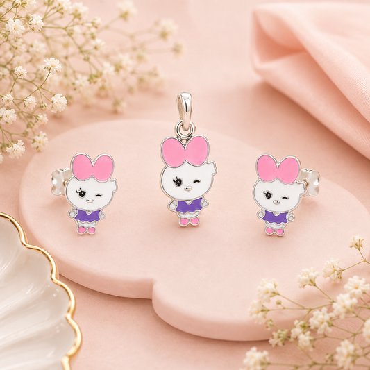 Hello Kitty Silver Earrings & Pendant Set