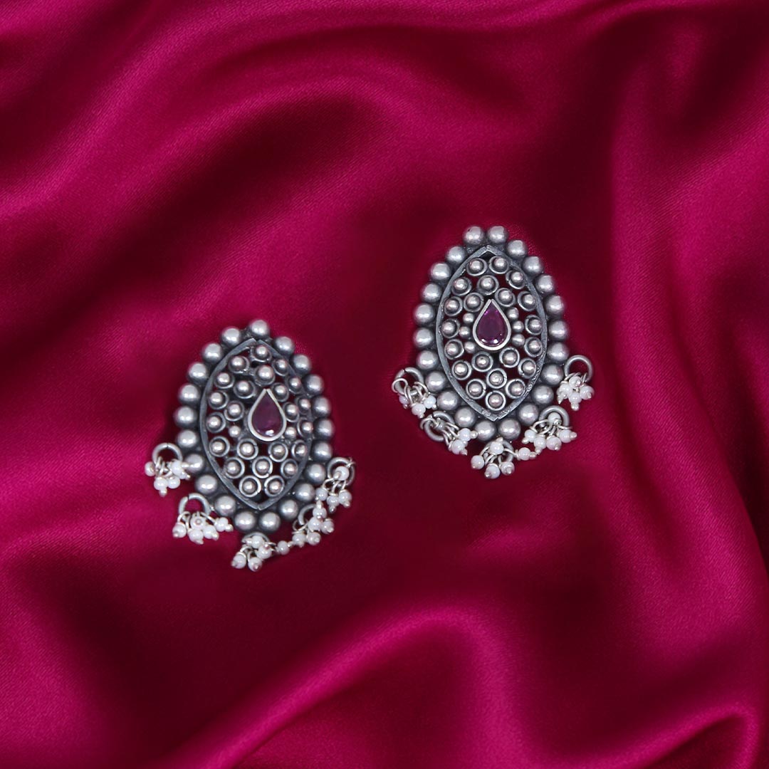 Rajwada Paisley Earrings Pure 925 Silver
