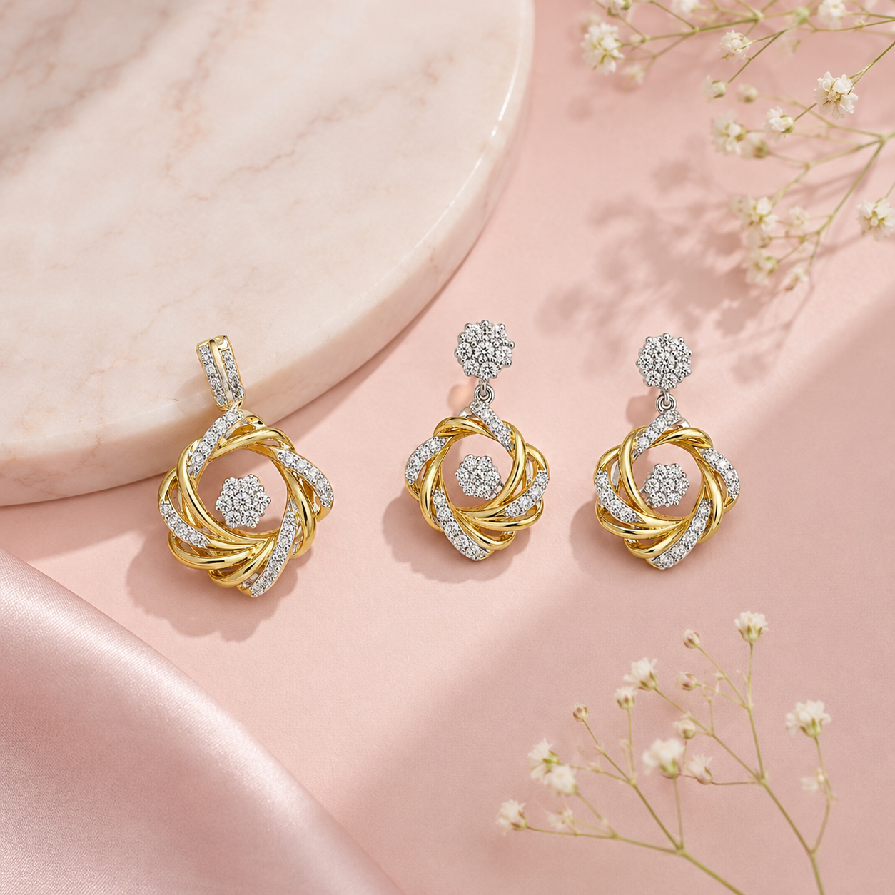 Golden Bloom Pendant Set