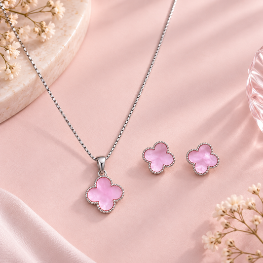 Pink Clover Pendant and Earrings Taravya