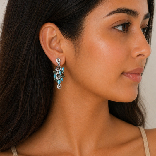Premium Pastel Peach Green Drop Earring Pure 925 Silver